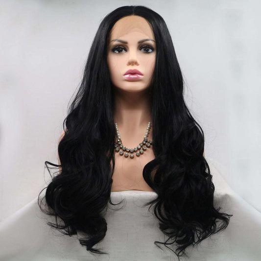 A stylish Black Long Wavy Lace Front Wig 24" - Synthetic for women. this piece adds a touch of elegance to your outfit - Brinxx Couture