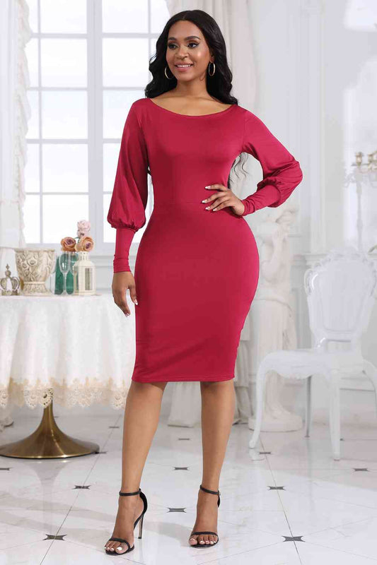 Boat Neck Lantern Sleeve Dress - Brinxx Couture