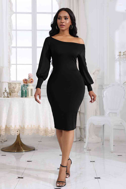 Boat Neck Lantern Sleeve Dress - Brinxx Couture