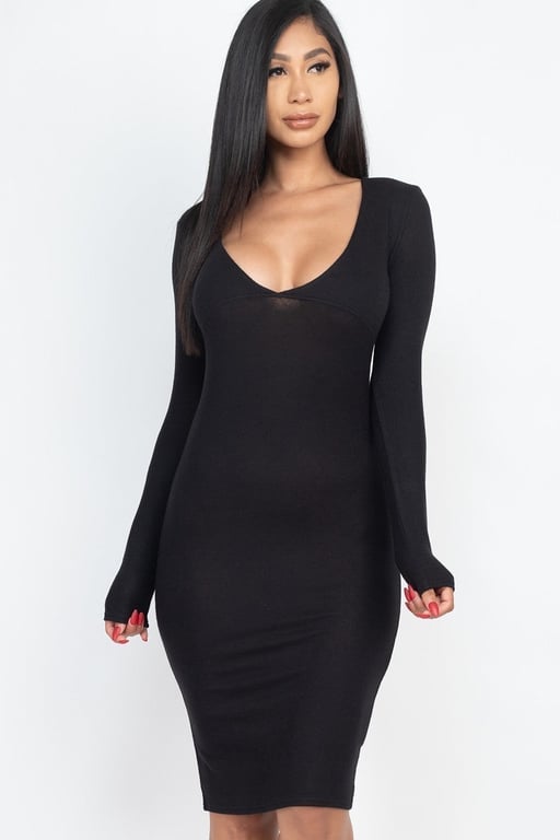 Brushed Knit V-Neck Bodycon Dress - Brinxx Couture