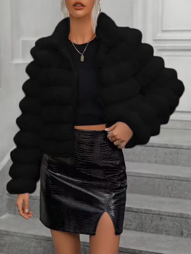 A stylish Bubble Faux Fur Coat for women. this piece adds a touch of elegance to your outfit - Brinxx Couture