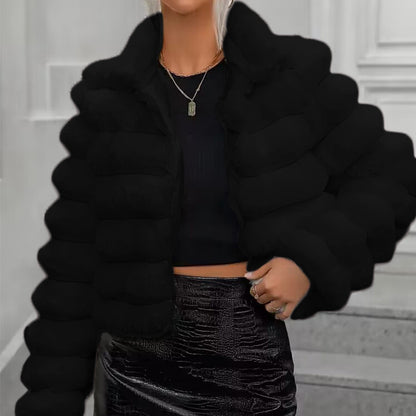 A stylish Bubble Faux Fur Coat for women. this piece adds a touch of elegance to your outfit - Brinxx Couture