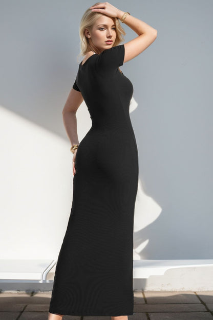 A stylish Built-In Shapewear Short Sleeve Maxi Dress for women. this piece adds a touch of elegance to your outfit - Brinxx Couture