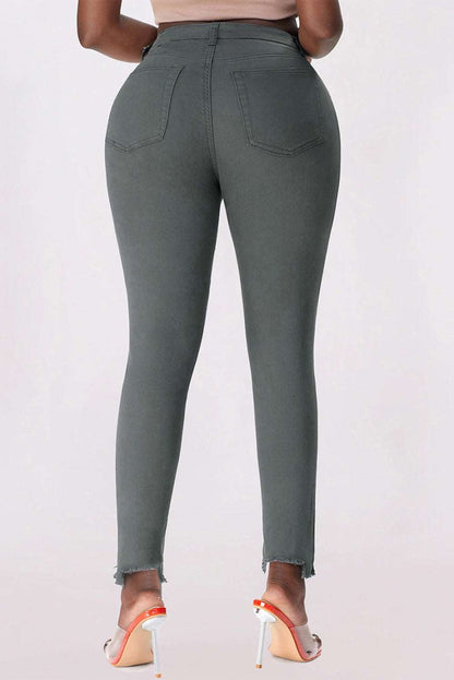 Button Fly Hem Detail Skinny Jeans - Brinxx Couture