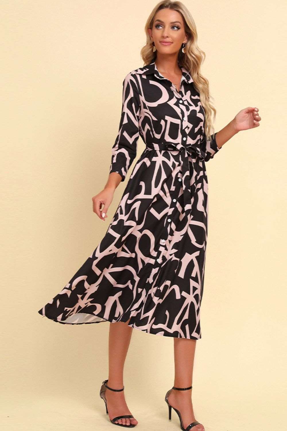 Button Front Belted Midi Dress - Brinxx Couture