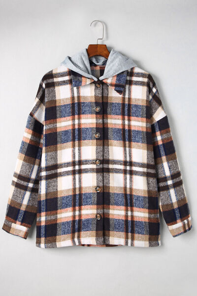 Button Up Plaid Hooded Jacket - Brinxx Couture