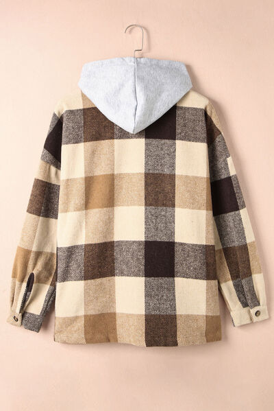 Button Up Plaid Hooded Jacket - Brinxx Couture