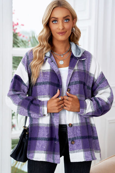 Button Up Plaid Hooded Jacket - Brinxx Couture