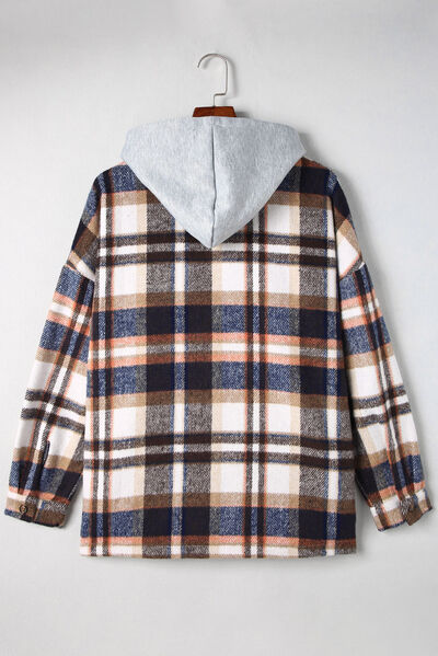 Button Up Plaid Hooded Jacket - Brinxx Couture