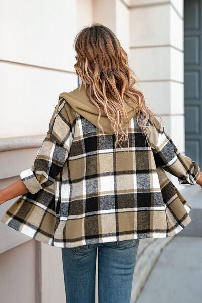 Button Up Plaid Hooded Jacket - Brinxx Couture