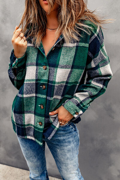 Button Up Plaid Hooded Jacket - Brinxx Couture