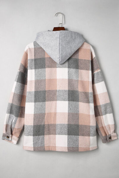 Button Up Plaid Hooded Jacket - Brinxx Couture