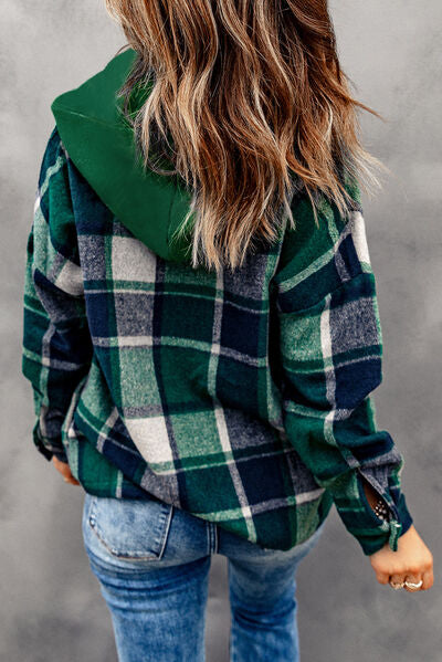 Button Up Plaid Hooded Jacket - Brinxx Couture