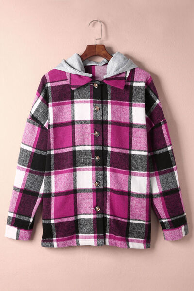 Button Up Plaid Hooded Jacket - Brinxx Couture