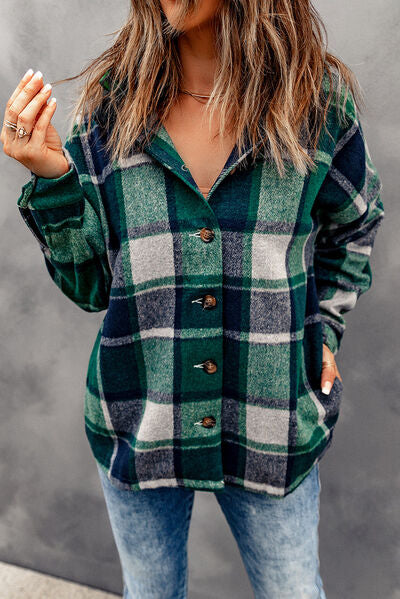 Button Up Plaid Hooded Jacket - Brinxx Couture