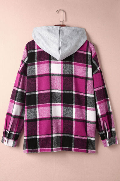 Button Up Plaid Hooded Jacket - Brinxx Couture