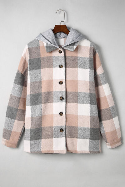 Button Up Plaid Hooded Jacket - Brinxx Couture