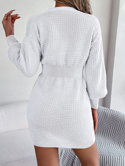 Buttoned Cable-Knit V-Neck Sweater Dress - Brinxx Couture