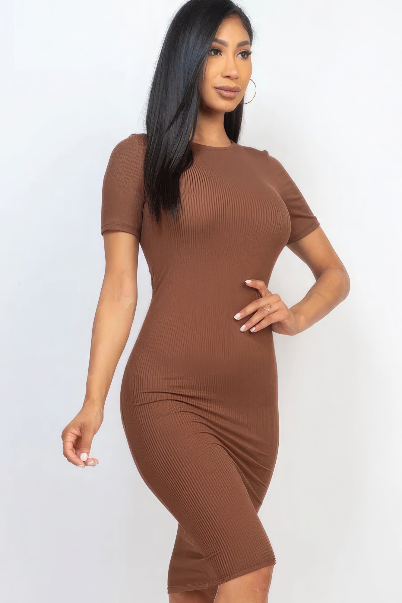 Ribbed Bodycon Midi Dressdress - Brinxx Couture