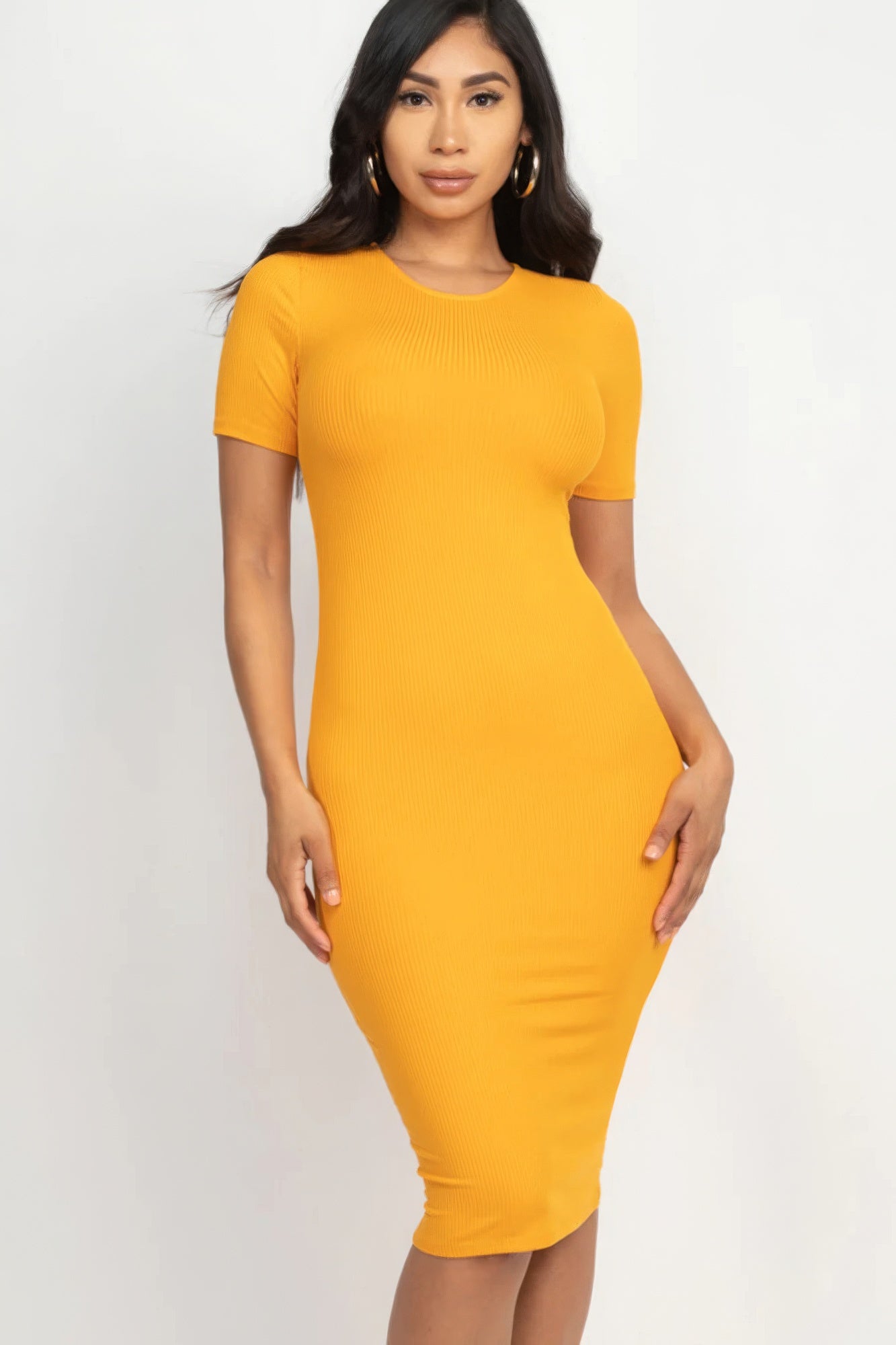 Ribbed Bodycon Midi Dressdress - Brinxx Couture