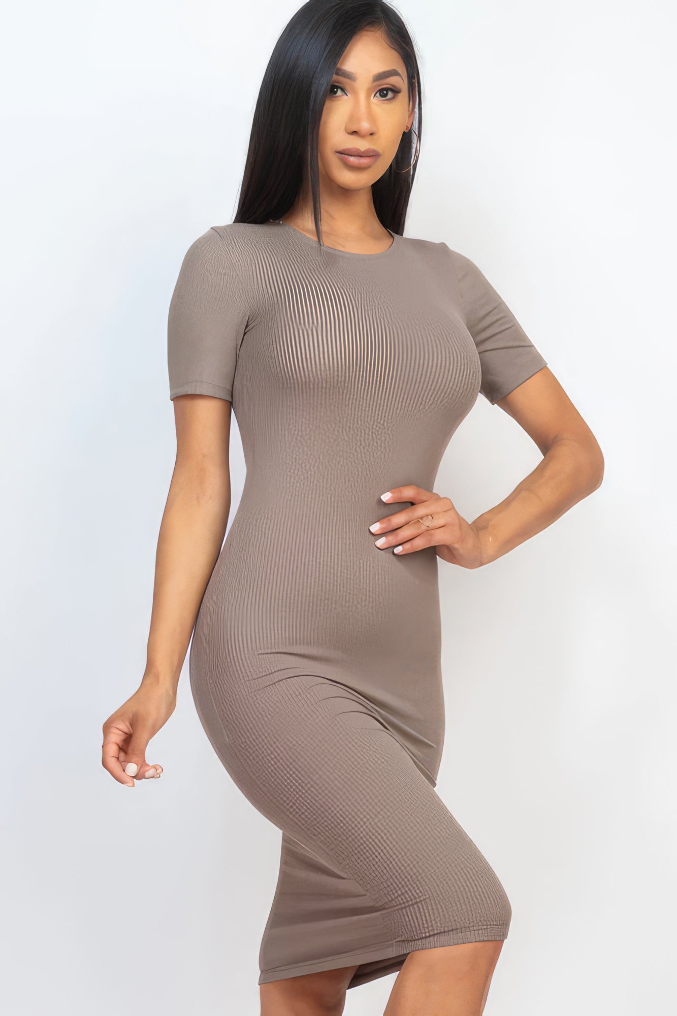 Ribbed Bodycon Midi Dressdress - Brinxx Couture