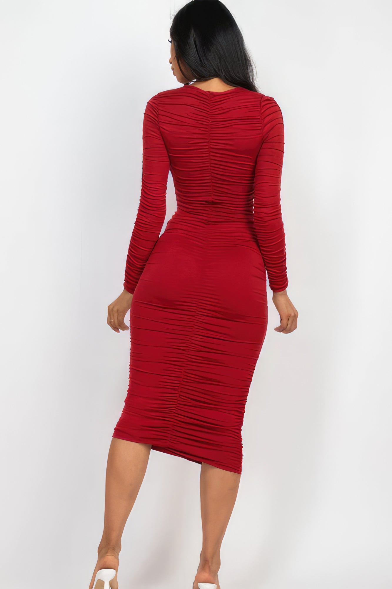 Ruched Midi Dress Long Sleeve - Brinxx Couture