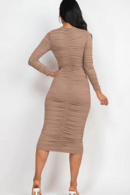 Ruched Midi Dress Long Sleeve - Brinxx Couture