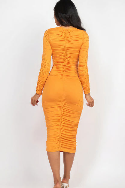 Ruched Midi Dress Long Sleeve - Brinxx Couture