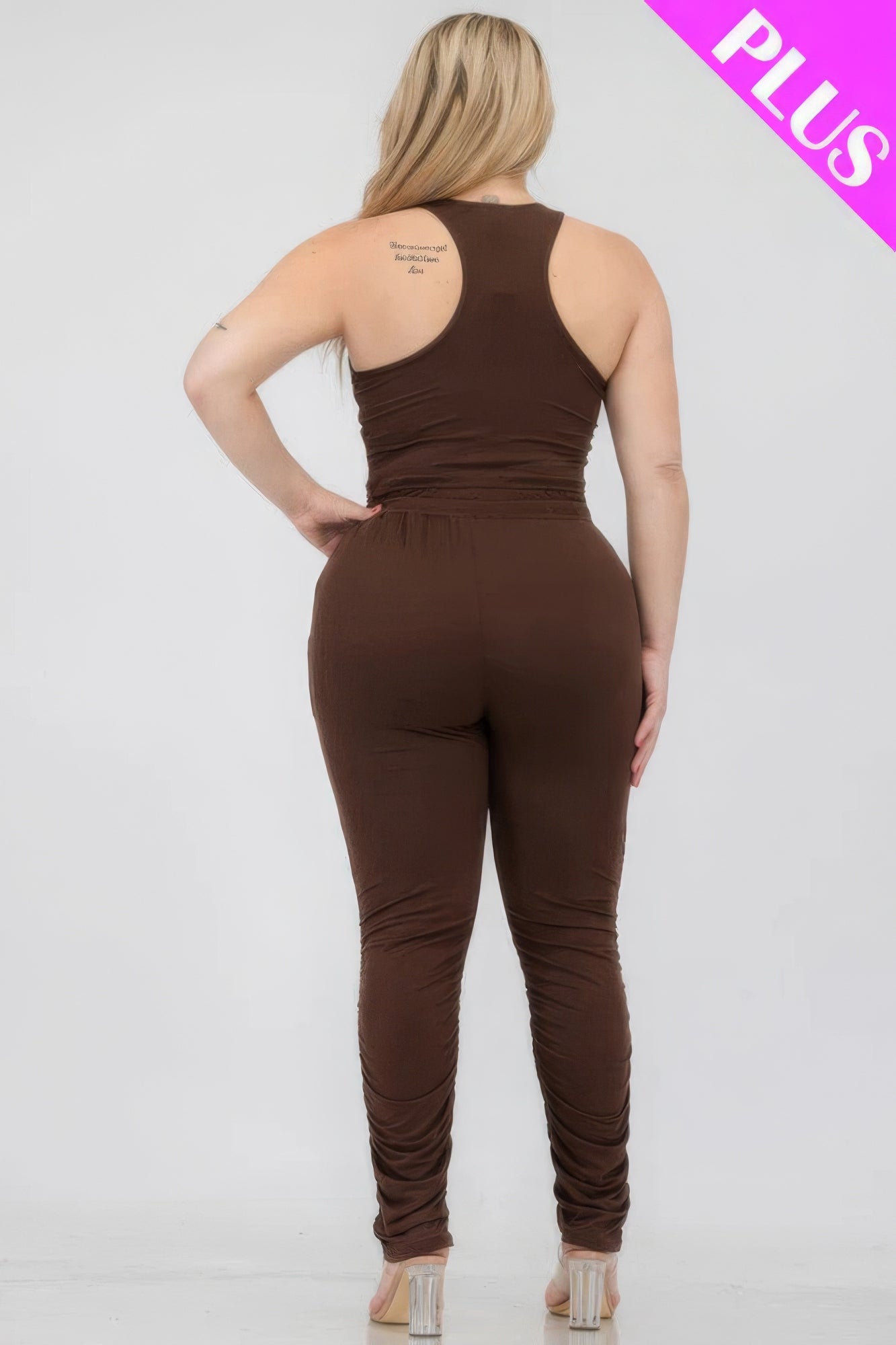 Plus Size Crop Tank Top & Ruched Pants Set - Brinxx Couture