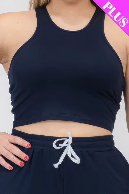 Plus Size Crop Tank Top & Ruched Pants Set - Brinxx Couture