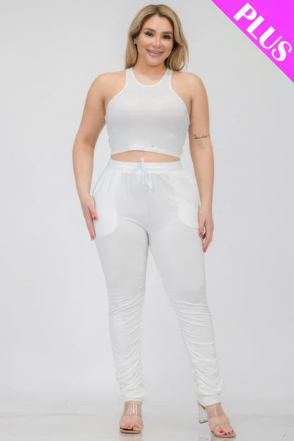 Plus Size Crop Tank Top & Ruched Pants Set - Brinxx Couture