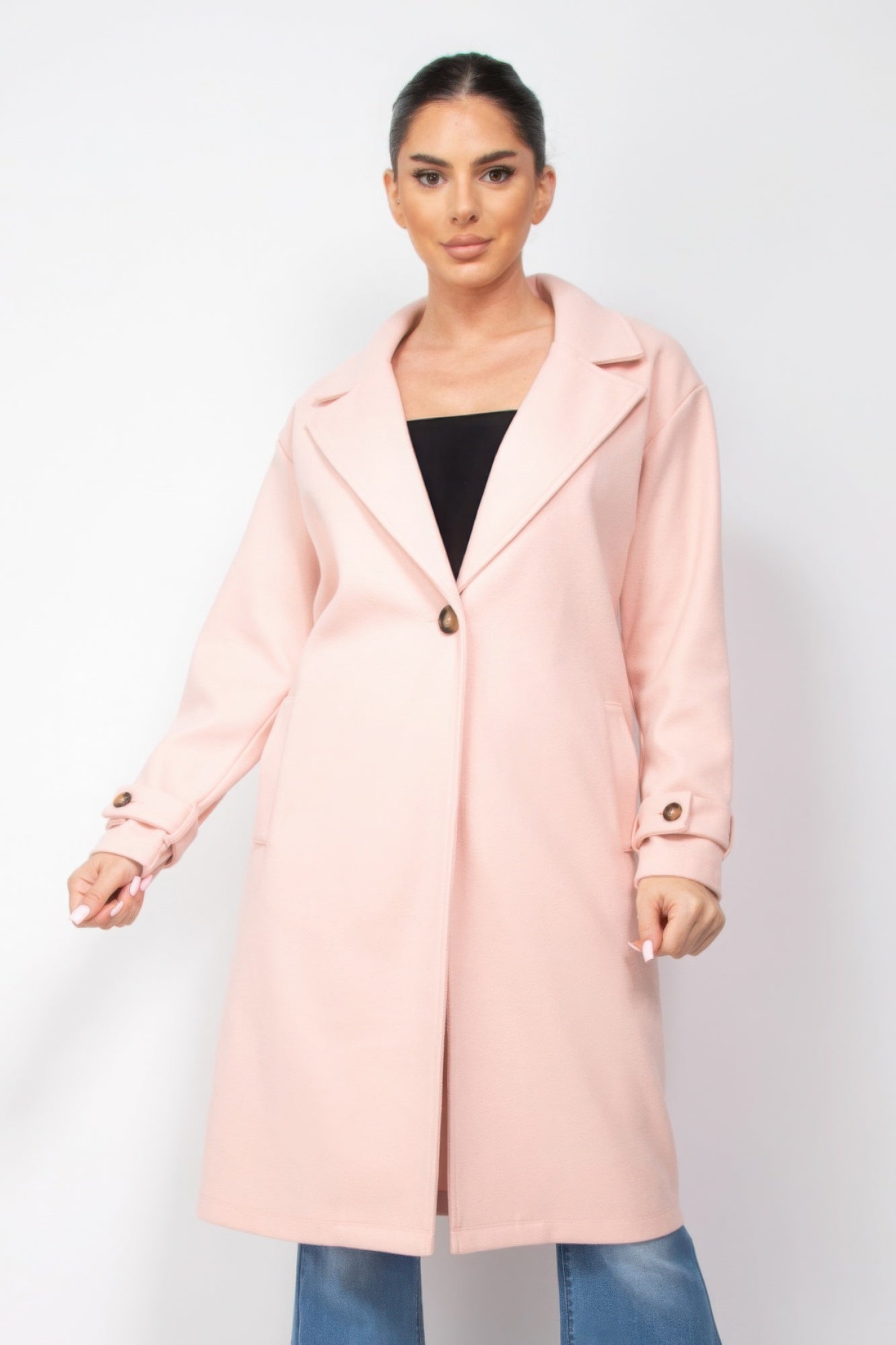 Notch Lapel Woven Coat with Side Pockets - Brinxx Couture