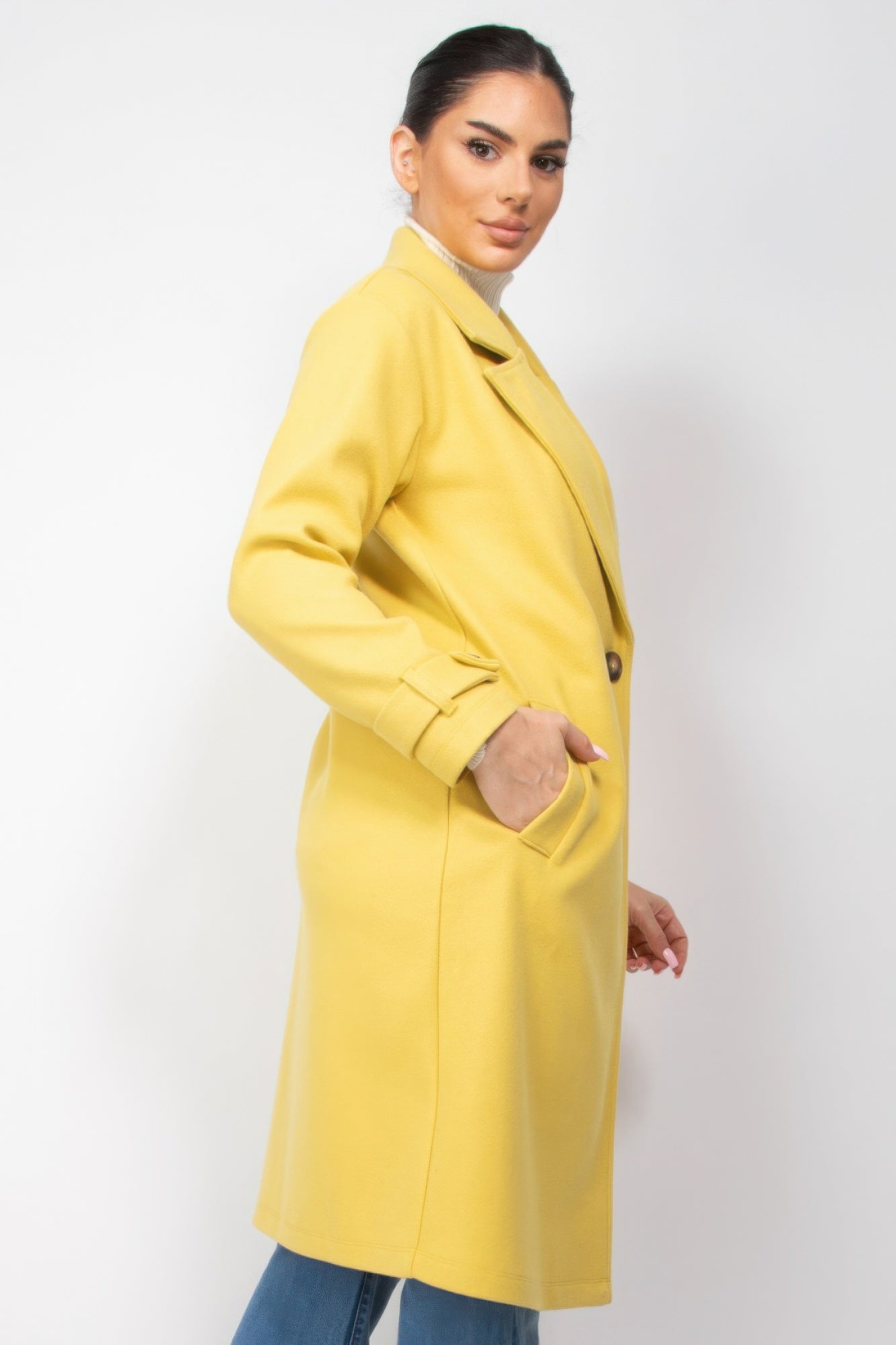 Notch Lapel Woven Coat with Side Pockets - Brinxx Couture