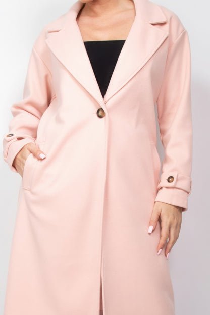 Notch Lapel Woven Coat with Side Pockets - Brinxx Couture