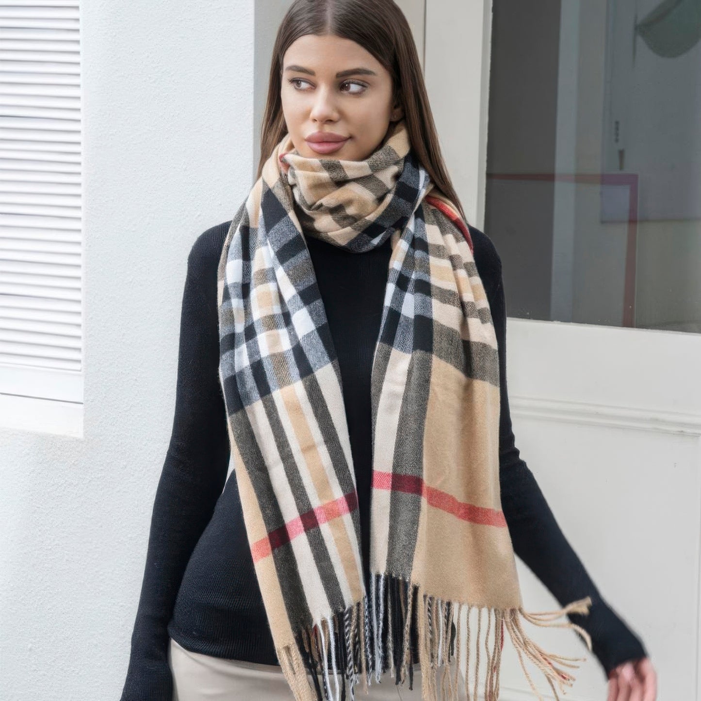 Plaid blanket scarf with tassel - Brinxx Couture