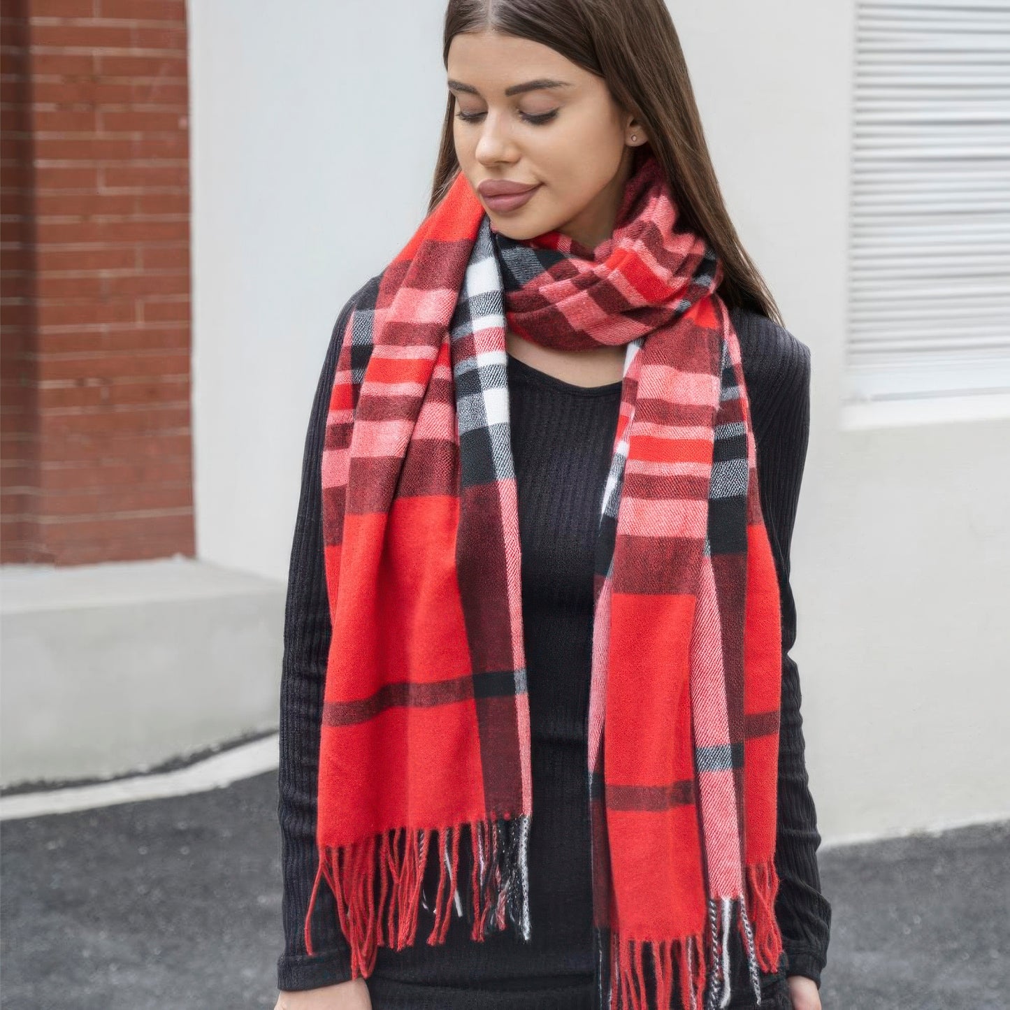 Plaid blanket scarf with tassel - Brinxx Couture