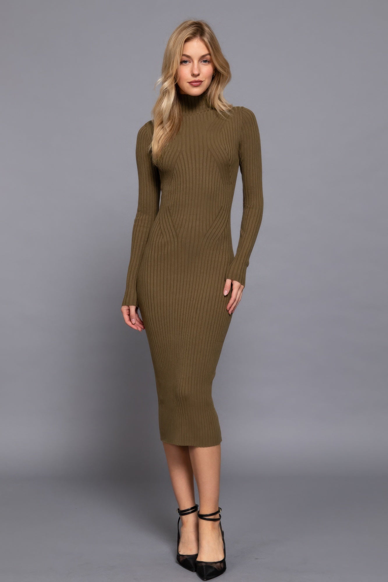 A stylish Long Sleeve High Neck Sweater Dress for women. this piece adds a touch of elegance to your outfit - Brinxx Couture