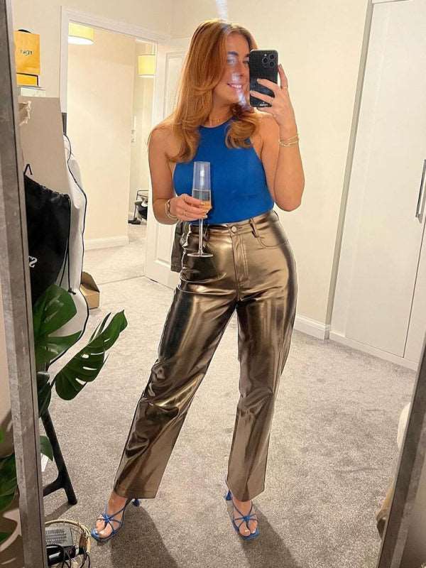 Candy Leather Metallic Pants - Brinxx Couture