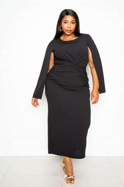 Cape Sleeve Dress With Knot Detail - Brinxx Couture