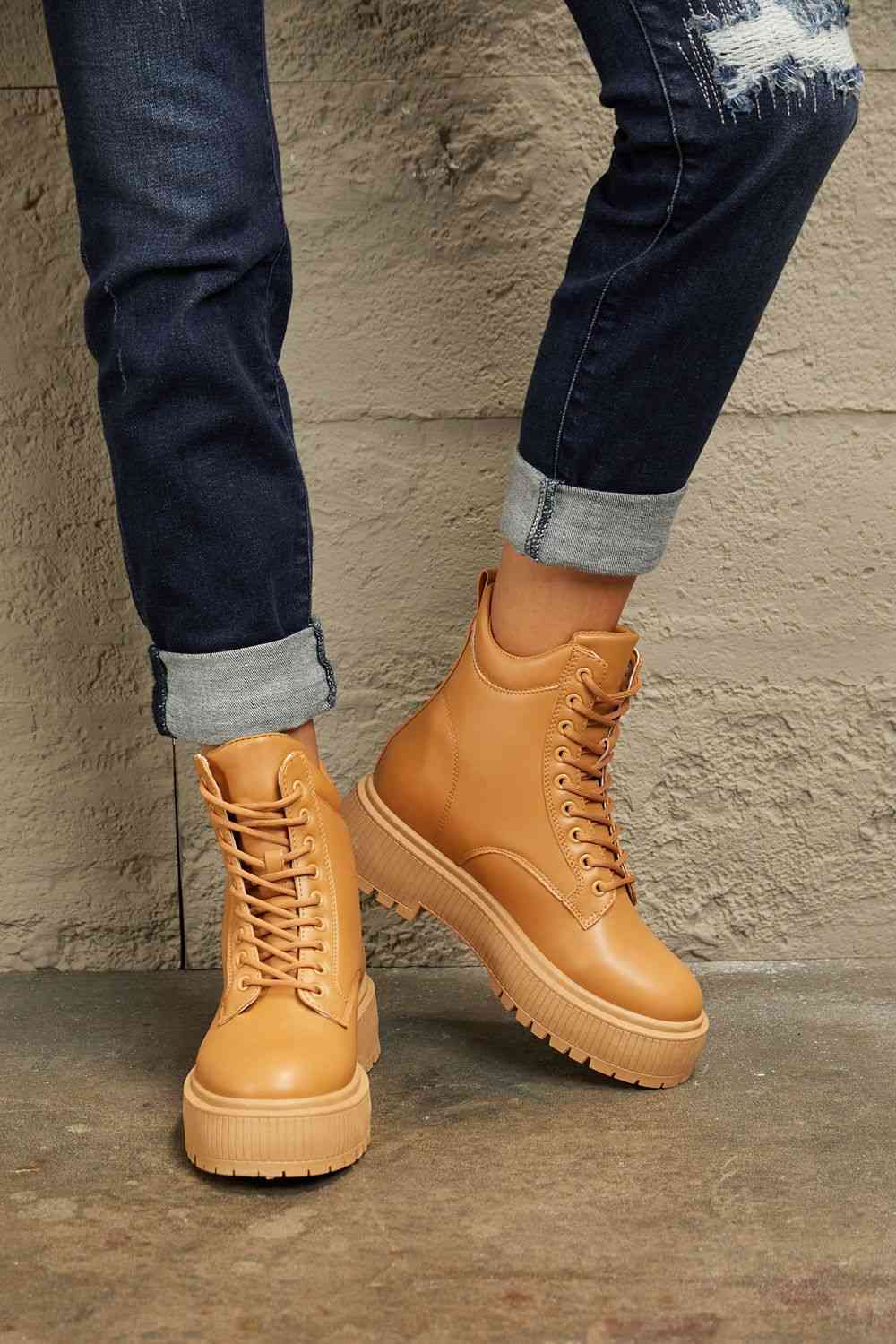 Caramel Platform Combat Boots - Brinxx Couture