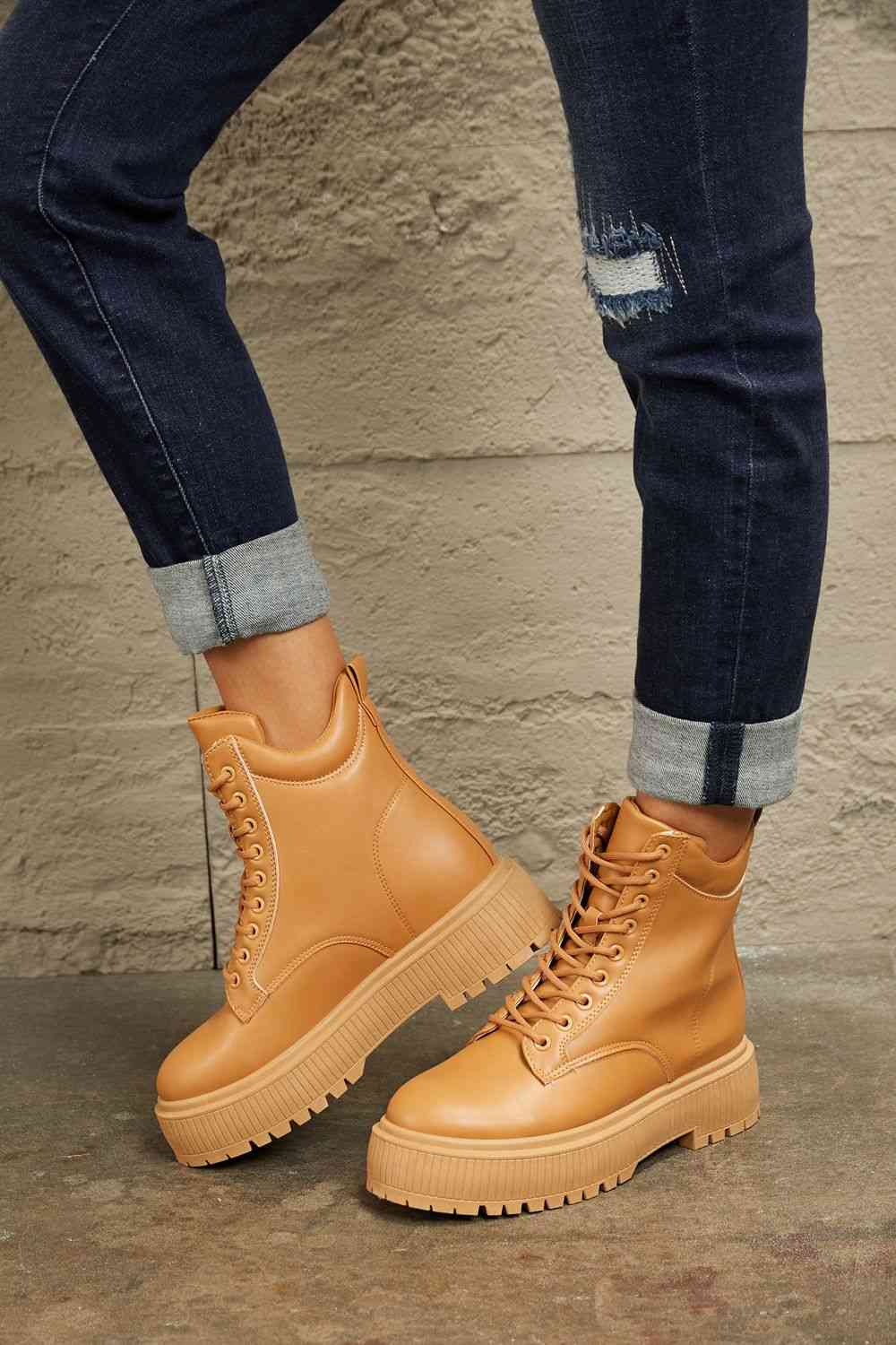 Caramel Platform Combat Boots - Brinxx Couture