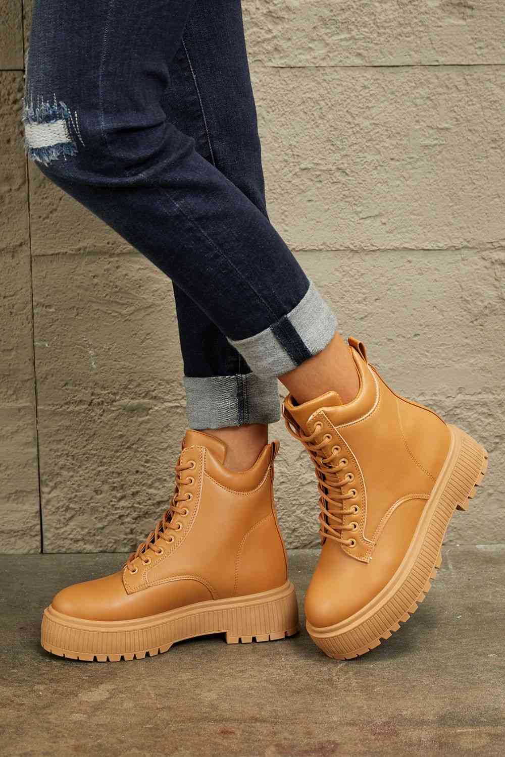 Caramel Platform Combat Boots - Brinxx Couture