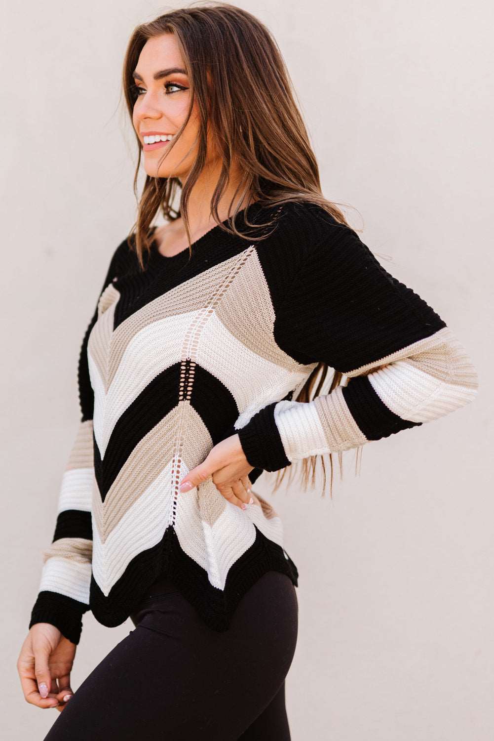 Chevron Color Block Rib-Knit Sweater - Brinxx Couture