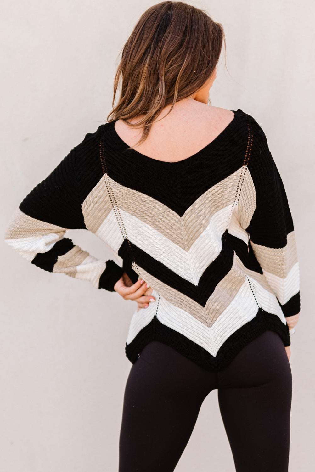 Chevron Color Block Rib-Knit Sweater - Brinxx Couture