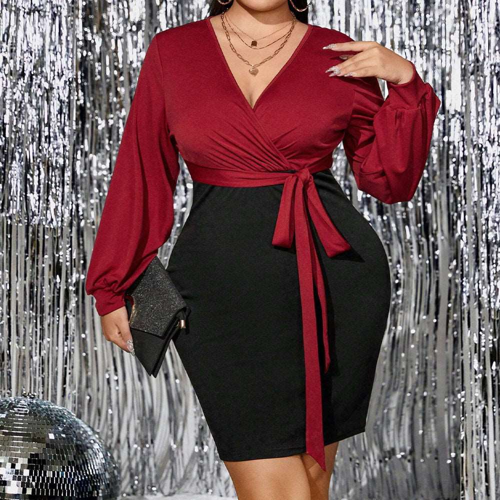 Chic Two-Tone V-Neck Wrap Dress - Brinxx Couture