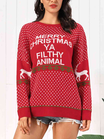 Christmas Element Round Neck Sweater - Brinxx Couture