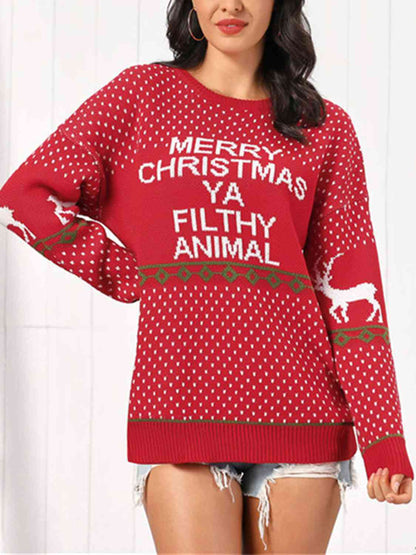 Christmas Element Round Neck Sweater - Brinxx Couture