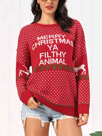 Christmas Element Round Neck Sweater - Brinxx Couture