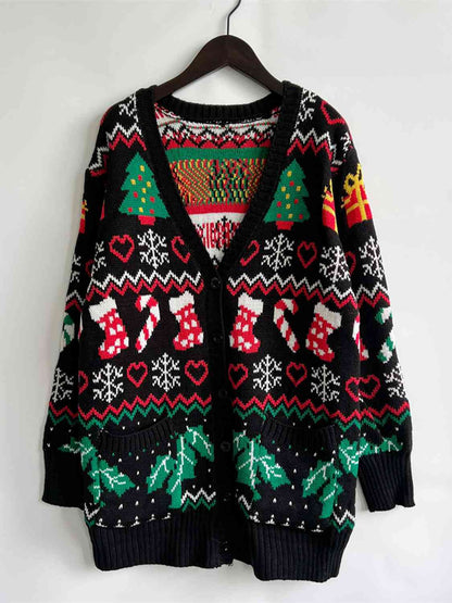 Christmas Print Cardigan with Pockets - Brinxx Couture