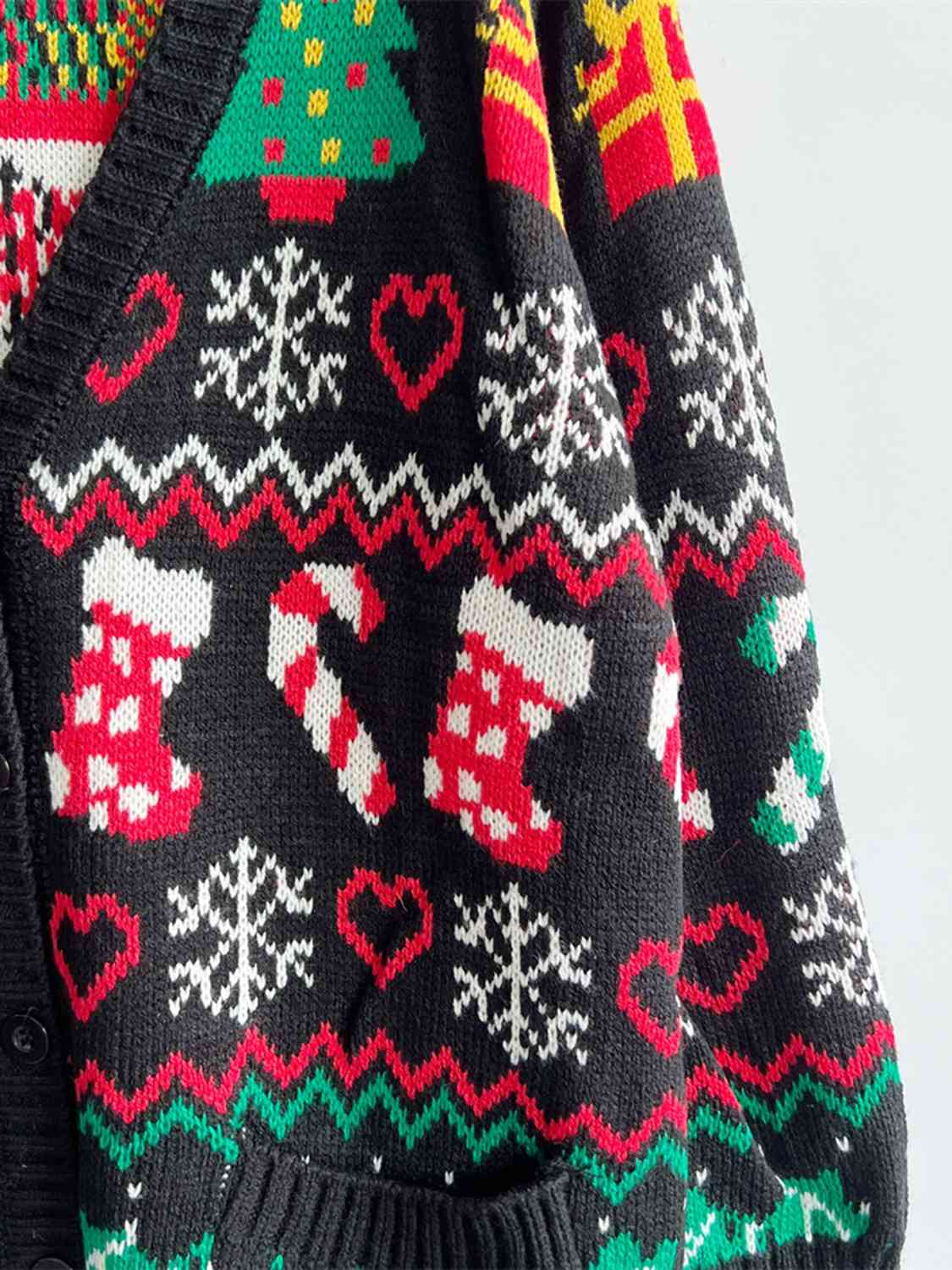 Christmas Print Cardigan with Pockets - Brinxx Couture